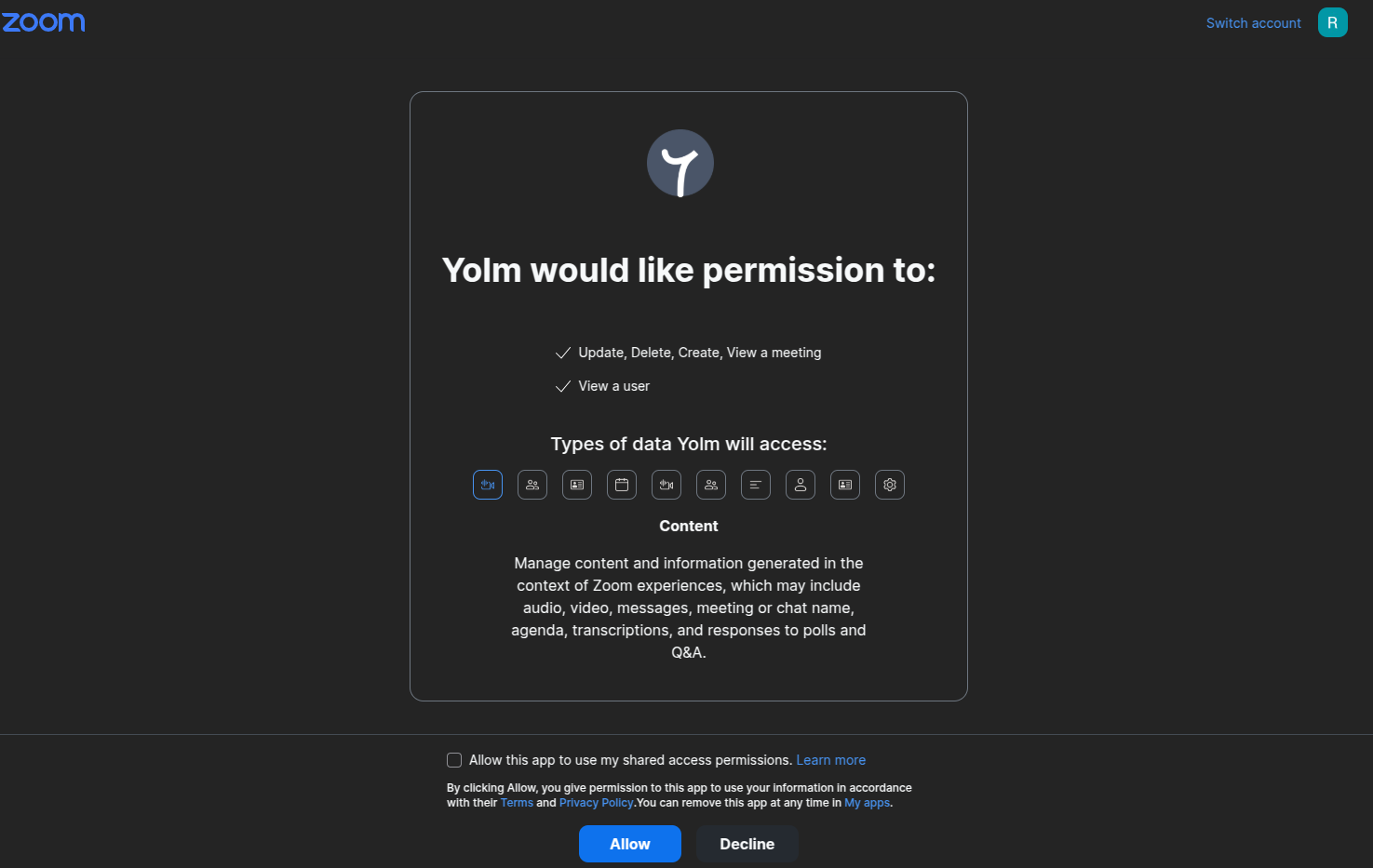 Zoom Authentication Screen