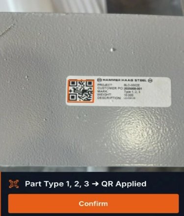 Mobile app scanning a QR-coded part